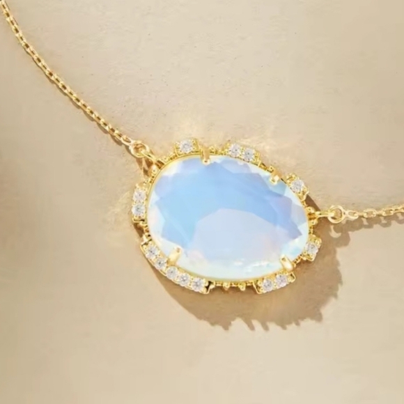 Anthropologie Jewelry - 18K gold plated opaque sky blue pendant necklace; nwot